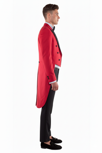 Mens Modern Tail Prom Tuxedo in Red & Black