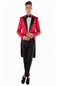 Mens Modern Tail Prom Tuxedo in Red & Black