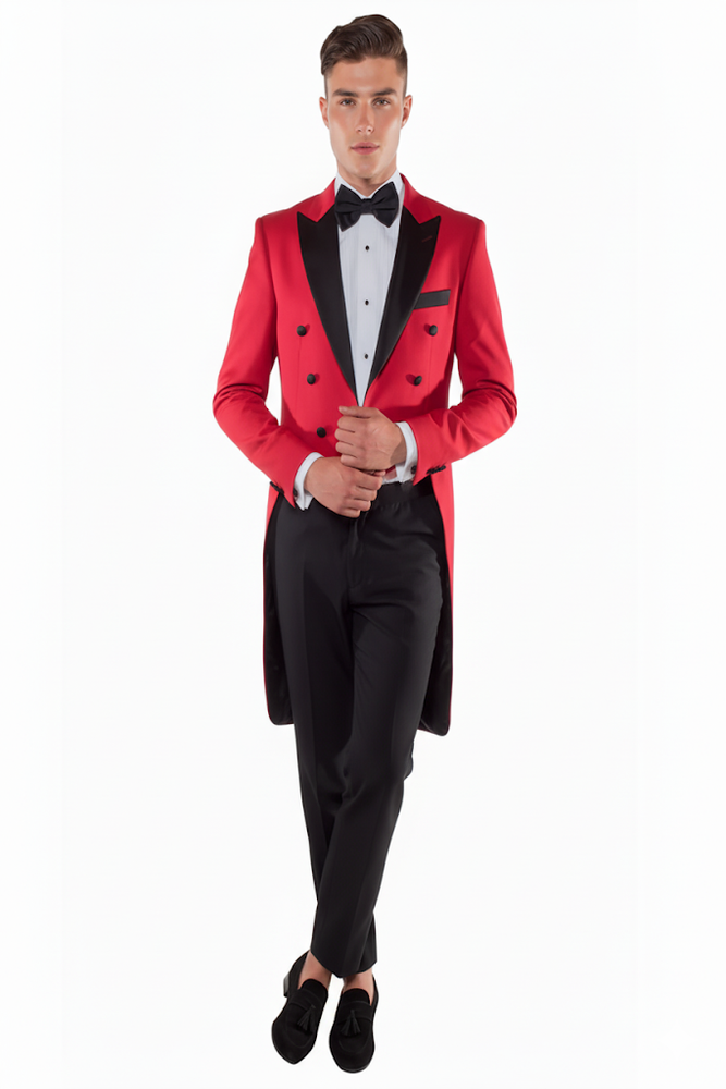 Mens Modern Tail Prom Tuxedo in Red & Black