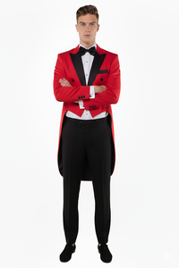 Mens Modern Tail Prom Tuxedo in Red & Black