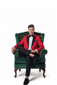 Mens Modern Tail Prom Tuxedo in Red & Black