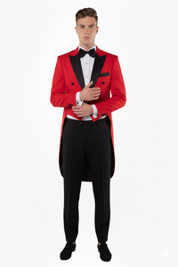 Mens Modern Tail Prom Tuxedo in Red & Black
