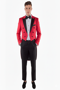 Mens Modern Tail Prom Tuxedo in Red & Black