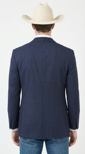 Mens Navy Blue Pinstripe Western Blazer – Classic Cowboy Style Jacket for Business, Formal and Smart Casual Wear