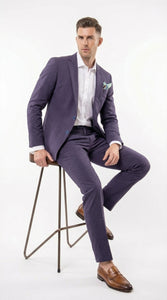 Mens Navy Blue Seersucker Suit – Cotton Fabric Shadow Pattern Ton on Tone Textured Two Button Notch Lapel Formal Summer Suit