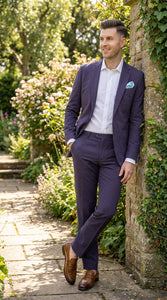 Mens Navy Blue Seersucker Suit – Cotton Fabric Shadow Pattern Ton on Tone Textured Two Button Notch Lapel Formal Summer Suit