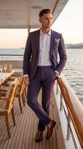 Mens Navy Blue Seersucker Suit – Cotton Fabric Shadow Pattern Ton on Tone Textured Two Button Notch Lapel Formal Summer Suit