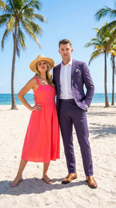 Mens Navy Blue Seersucker Suit – Cotton Fabric Shadow Pattern Ton on Tone Textured Two Button Notch Lapel Formal Summer Suit