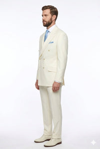 Tiglio Italian Suit - Real Wool Fabric Super 150's EST Off-White, Wide Leg Suit & Vest in Color Off-White