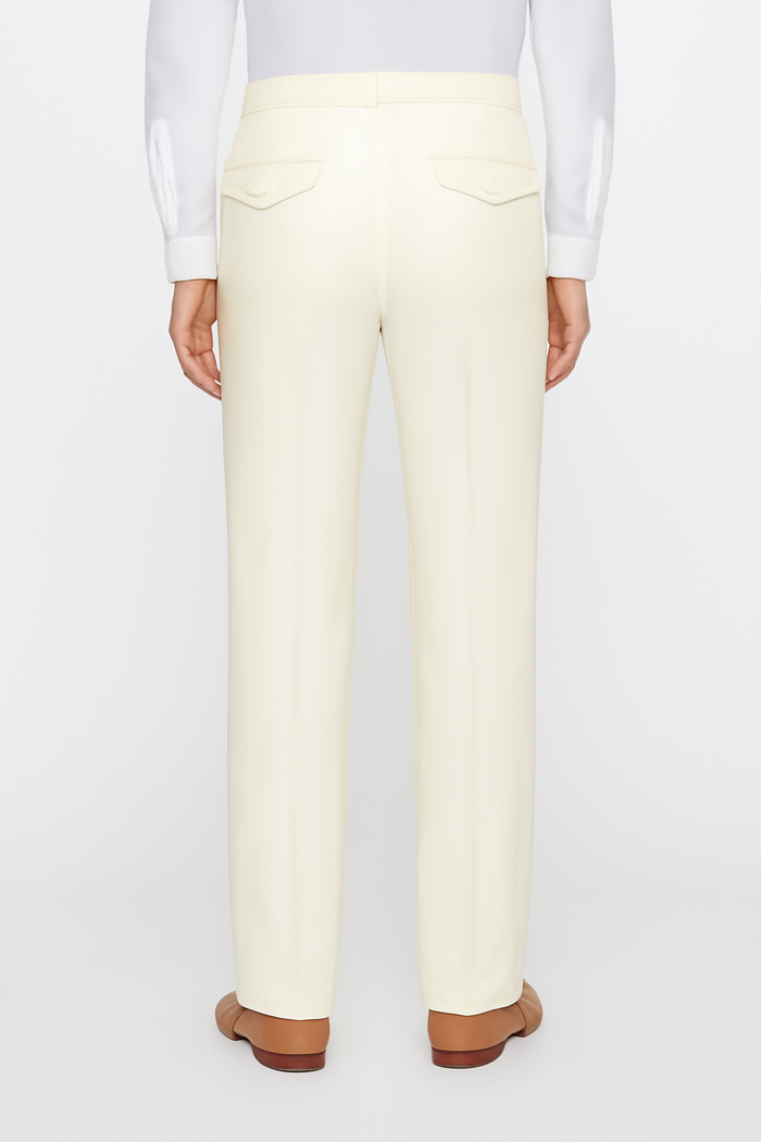 Tiglio Luxe Offwhite Semi-Wide Leg Wool Marbella Dress Pants