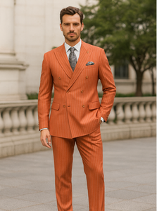 Designer Orange Pinstripe Suit for Men – Slim Fit Formalwear