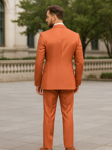 Designer Orange Pinstripe Suit for Men – Slim Fit Formalwear