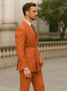 Designer Orange Pinstripe Suit for Men – Slim Fit Formalwear