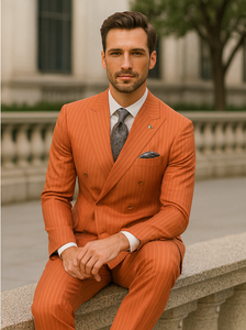 Designer Orange Pinstripe Suit for Men – Slim Fit Formalwear