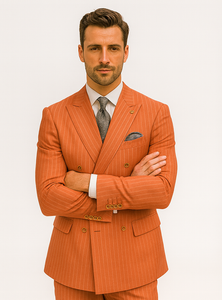 Designer Orange Pinstripe Suit for Men – Slim Fit Formalwear