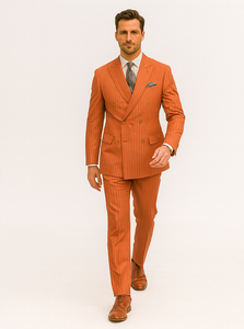 Designer Orange Pinstripe Suit for Men – Slim Fit Formalwear