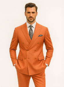 Designer Orange Pinstripe Suit for Men – Slim Fit Formalwear