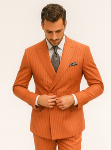 Designer Orange Pinstripe Suit for Men – Slim Fit Formalwear