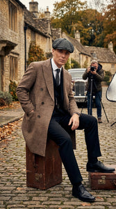 Mens Peaky Blinders Gray Plaid Double Breasted Overcoat + Suit  Peaky Blinders Vintage Wool Blend Coat 1920s