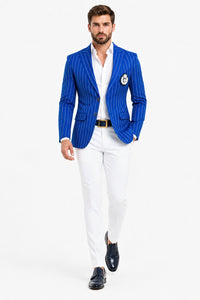 Royal Blue Pinstripe Blazer With White Pants - Suit Party Blazer