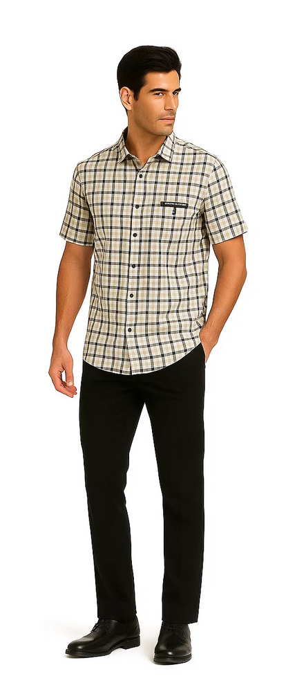 Mens Plaid Walking Suit in black by Dreams by Zacchi – 2 Piece Leisure Outfit with Matching Shirt and pant - $99