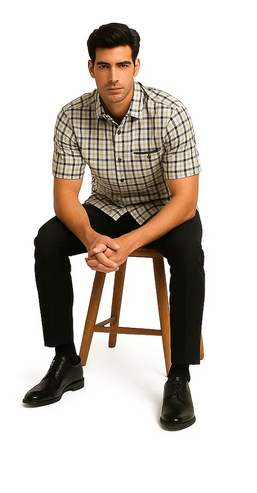 Mens Plaid Walking Suit in black by Dreams by Zacchi – 2 Piece Leisure Outfit with Matching Shirt and pant - $99