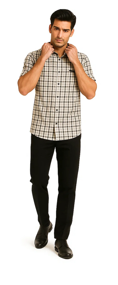 Mens Plaid Walking Suit in black by Dreams by Zacchi – 2 Piece Leisure Outfit with Matching Shirt and pant - $99