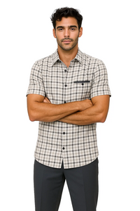 Mens Plaid Walking Suit in grey by Dreams by Zacchi – 2 Piece Leisure Outfit with Matching Shirt and pant - $99