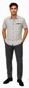 Mens Plaid Walking Suit in grey by Dreams by Zacchi – 2 Piece Leisure Outfit with Matching Shirt and pant - $99