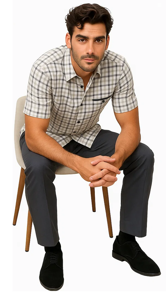 Mens Plaid Walking Suit in grey by Dreams by Zacchi – 2 Piece Leisure Outfit with Matching Shirt and pant - $99