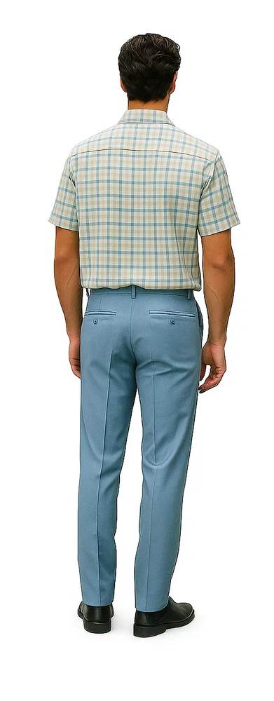 Mens Plaid Walking Suit in Powder Blue by Dreams by Zacchi – 2 Piece Leisure Outfit with Matching shirt and pant -$99