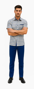 Mens Plaid Walking Suit in royal by Dreams Zacchi – 2 Piece Leisure Outfit with Matching Shirt- $99
