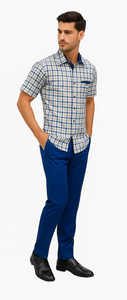 Mens Plaid Walking Suit in royal by Dreams Zacchi – 2 Piece Leisure Outfit with Matching Shirt- $99