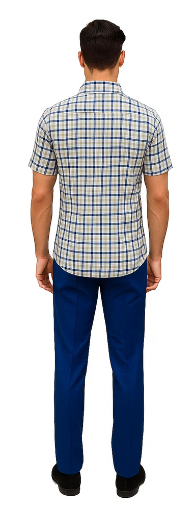 Mens Plaid Walking Suit in royal by Dreams Zacchi – 2 Piece Leisure Outfit with Matching Shirt- $99