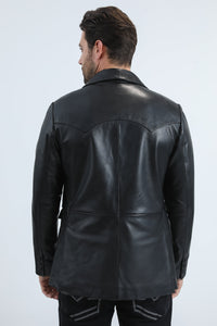 Mens Platini Western Leather Jacket Black - Vintage Cowboy Style