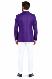 Purple Pinstripe Blazer With White Pants - Suit - Party Blazer