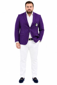 Purple Pinstripe Blazer With White Pants - Suit - Party Blazer