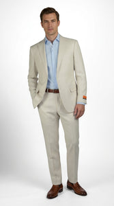 Mens Real ENZO Tovare Linen Spring Summer Suit – Lightweight Breathable Light Beige Wedding Suit