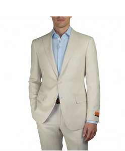 Mens Real ENZO Tovare Linen Spring Summer Suit – Lightweight Breathable Light Beige Wedding Suit