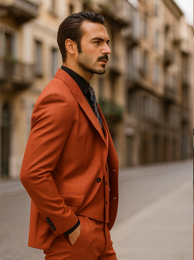 Men’s Classic Red Suit with Chain – Fashionable 3-Piece Ensemble