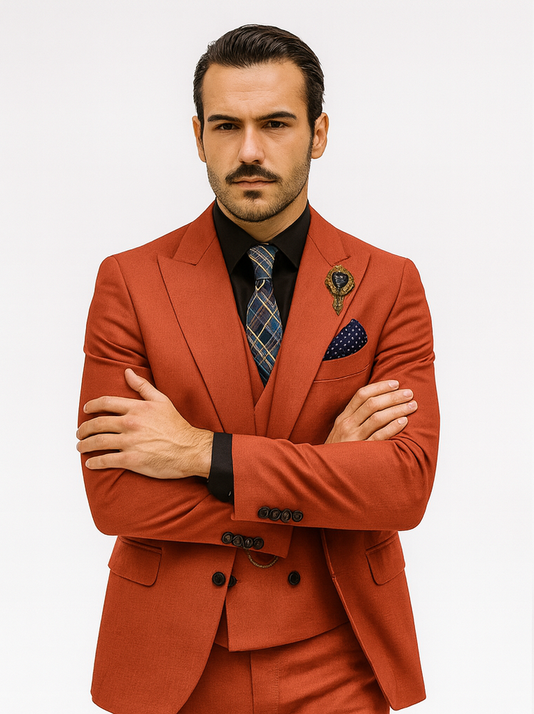 Men’s Classic Red Suit with Chain – Fashionable 3-Piece Ensemble