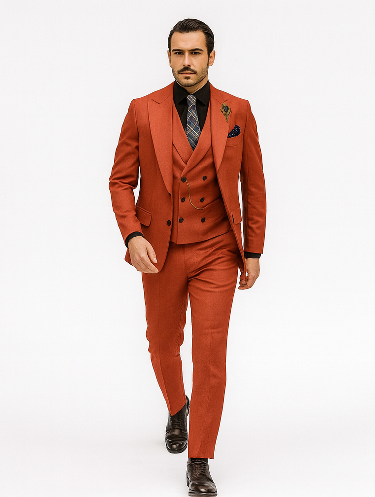 Men’s Classic Red Suit with Chain – Fashionable 3-Piece Ensemble