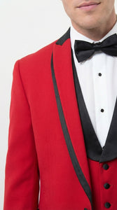 Mens Red and Black Tuxedo – Three Piece Formal Suit with Satin Shawl Lapel for Wedding and Prom