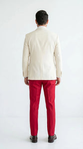 Men's Cream and Red 3 Piece Suit – Cream Blazer, Red Vest Suit and Red Pants