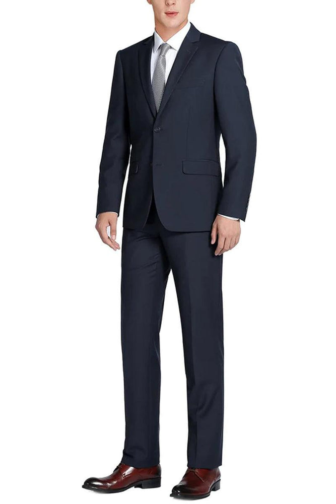 Mens Renoir Slim Suit: Classic Two-Button with Optional Dark Navy Vest - USA Men's Outlet