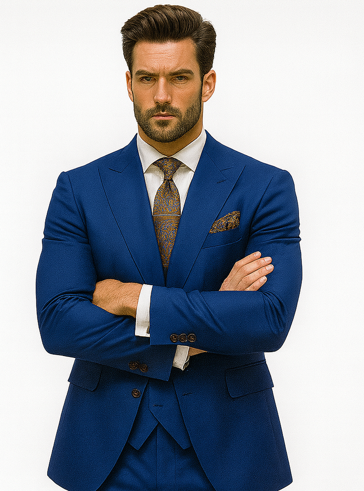 Royal Blue Wedding Suit for Men – 3-Piece Set with Tie & Vest
