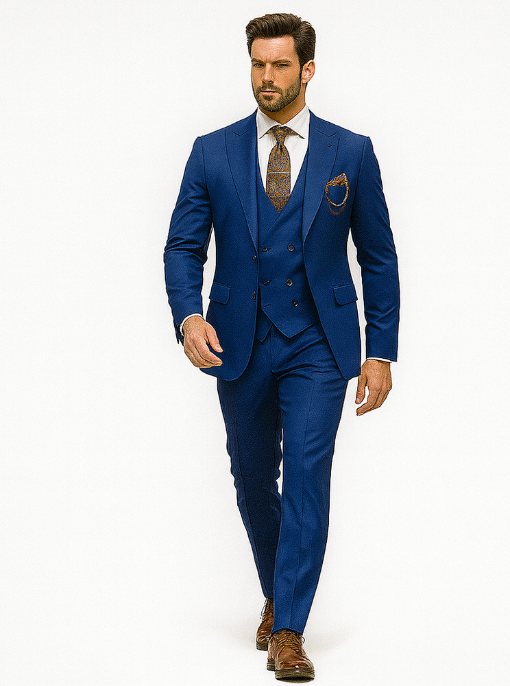 Royal Blue Wedding Suit for Men – 3-Piece Set with Tie & Vest