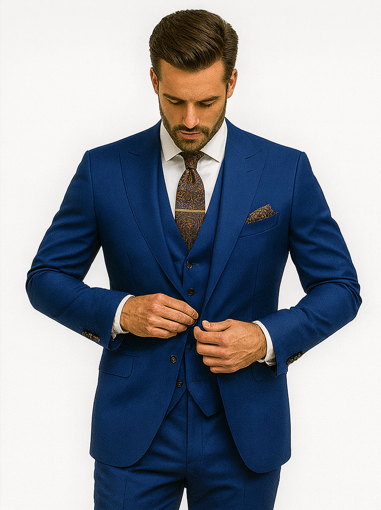 Royal Blue Wedding Suit for Men – 3-Piece Set with Tie & Vest