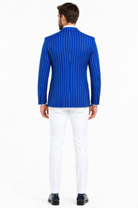 Royal Blue Pinstripe Blazer With White Pants - Suit Party Blazer
