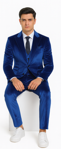 Royal Blue Velvet Suit for Men – Tazzio 2-Piece Slim Fit Peak Lapel Formalwear